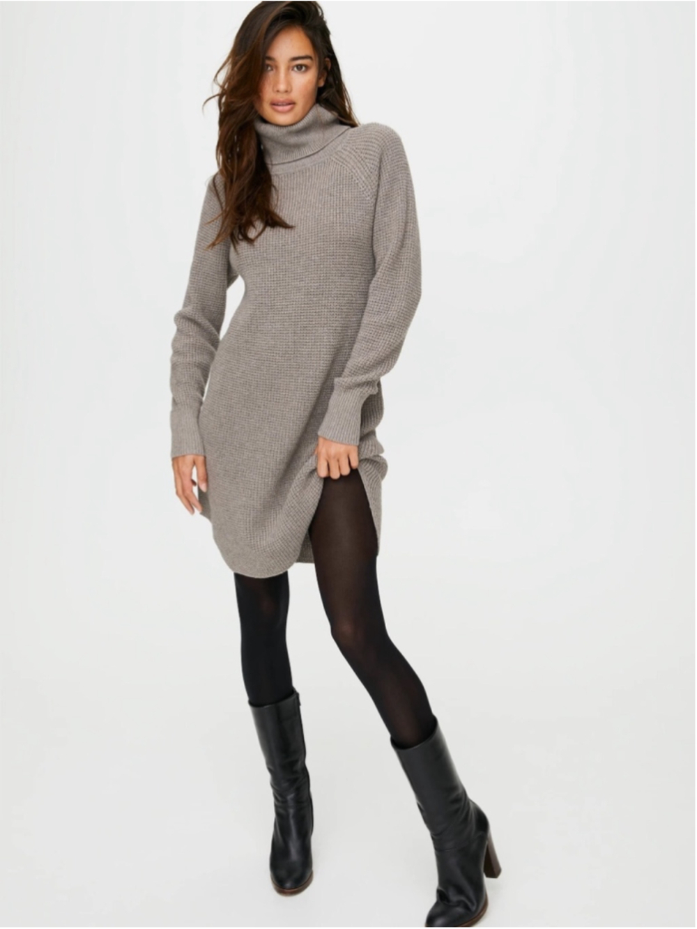 Aritzia Wilfred Bianca sweater dress wool Neutral Taupe Ribbed Sweater sz sm